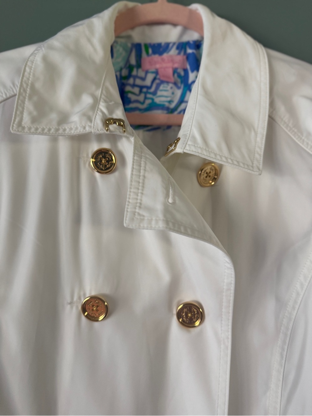 Lilly Pulitzer White Double-Breasted Trench with Gold Buttons - Picture 2 of 6